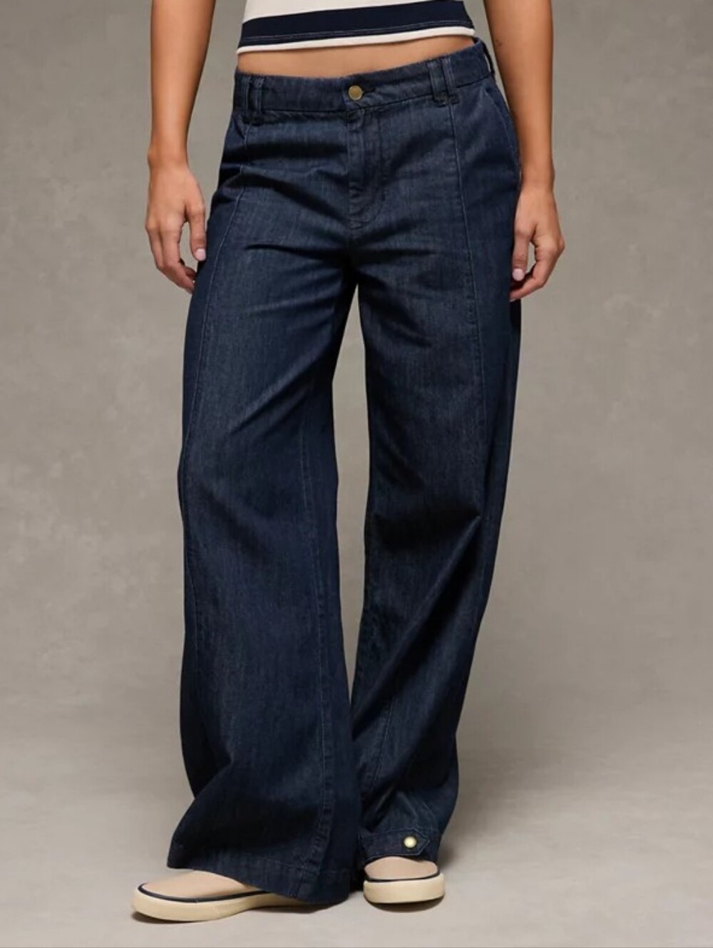 American Eagle Wide Leg Baggy Trouser Jean Dark Wash NWT Size 8